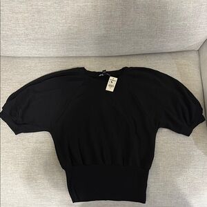 Express Black Puff Sleeve Boxy Blouse